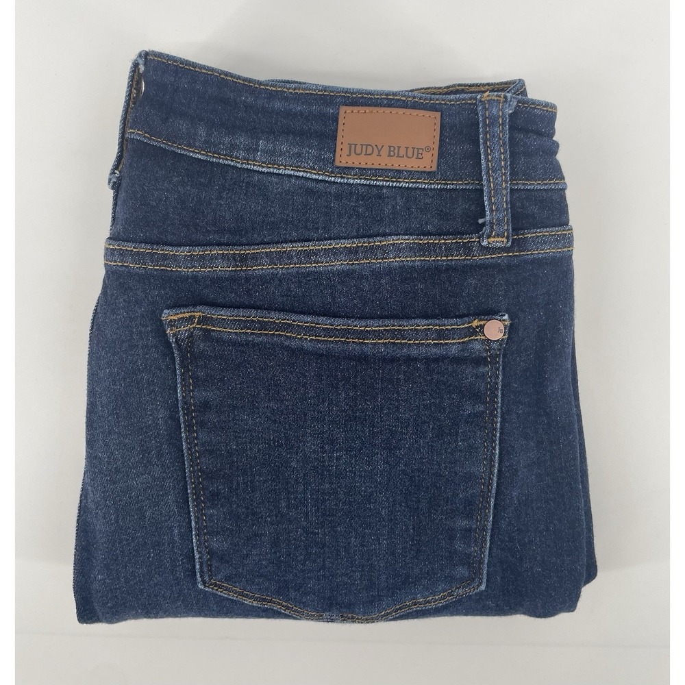 Judy Blue Wide Leg Jeans 3/31 Dark Wash Raw Hem High Rise Cropped Boho Stretchy